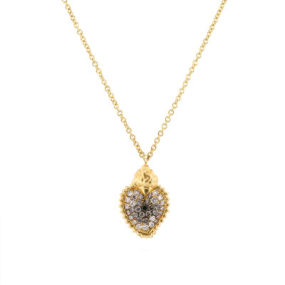 Collier Coeur ExVoto or jaune et diamants noirs