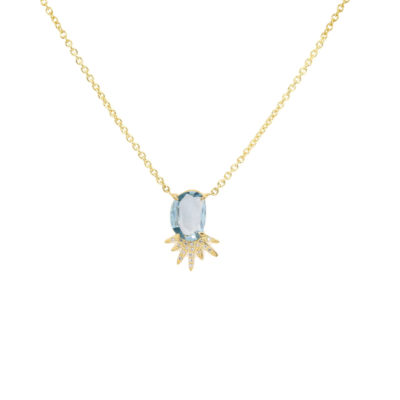 Collier Soleil saphir bleu claire, or jaune et diamants