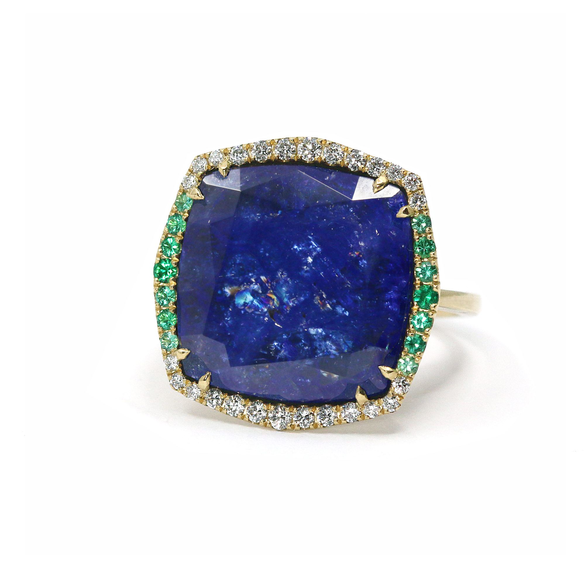 Bague Voie Lactée tanzanite émeraude et diamants