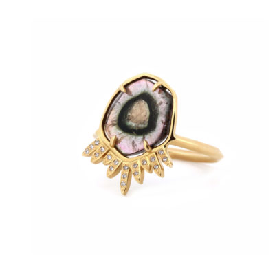 Bague La Radieuse or jaune, tourmaline watermelon et diamants
