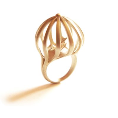 Bague Cage à Oiseau en vermeil or rose diamanté