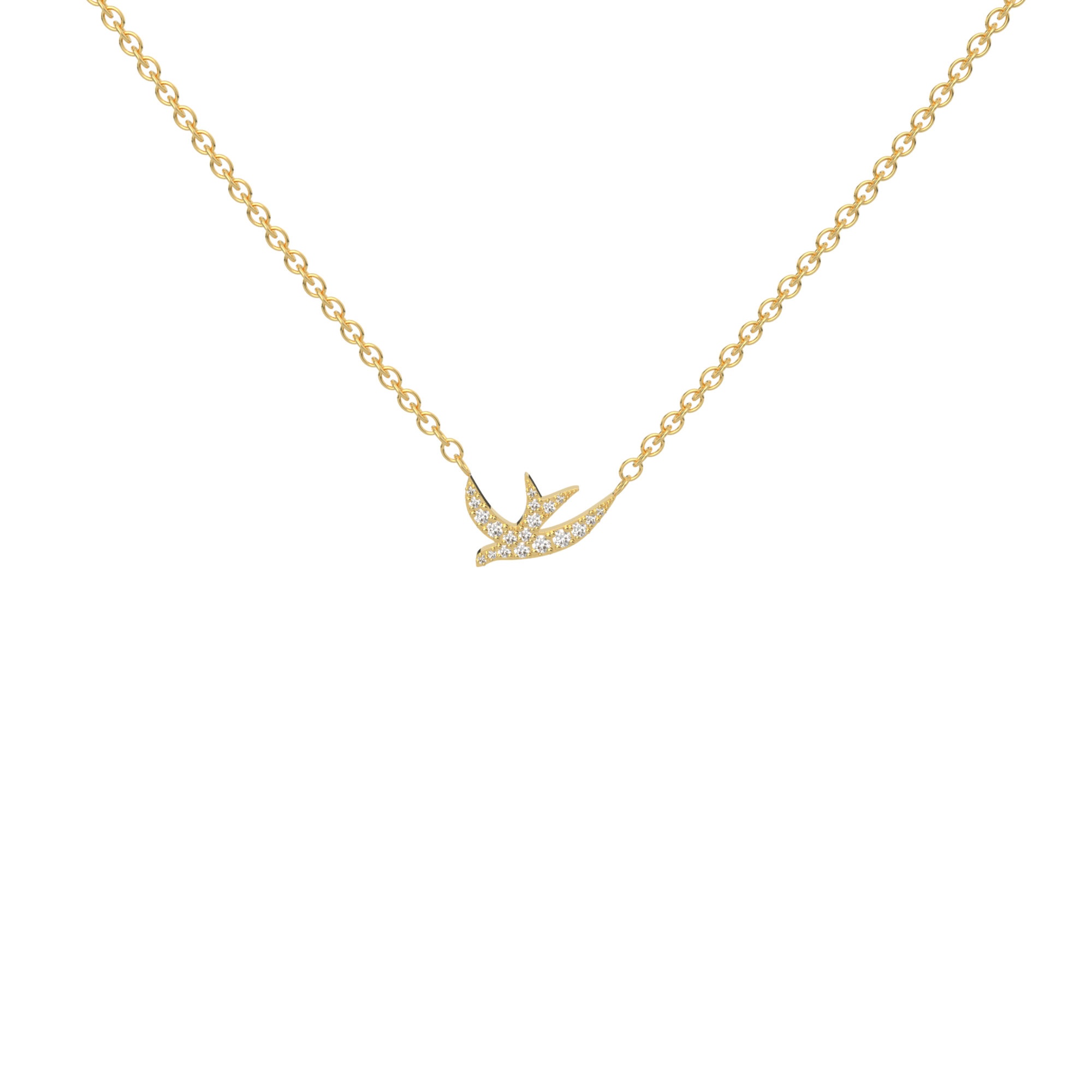 collier hirondelle or jaune et diamants