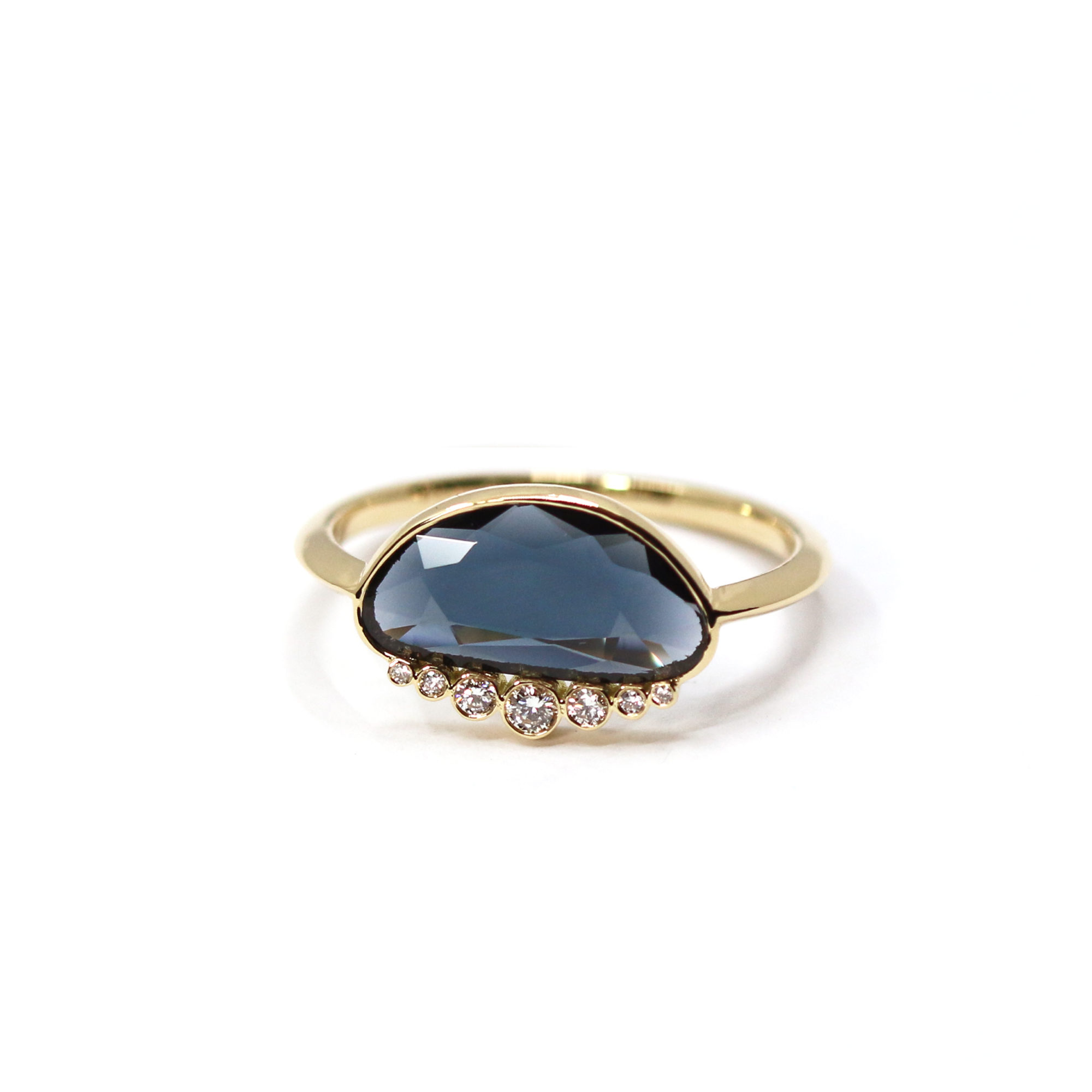 Bague Fog spinelle bleu pétrol et diamants-3