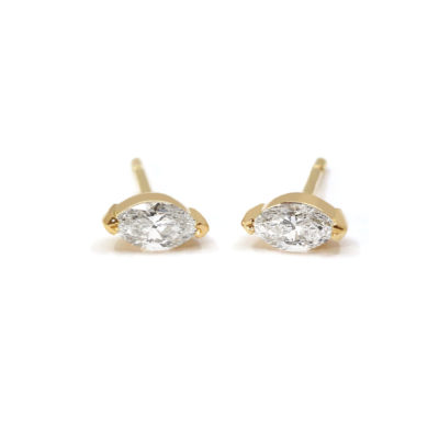 Boucles puces marquises or jaune et diamants