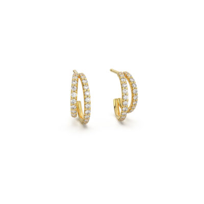 créoles doubles or jaune et diamants