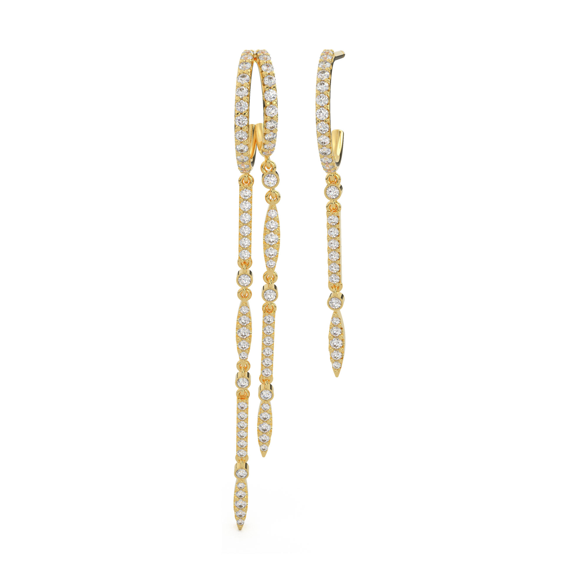 créoles doubles or jaune et diamants version longue-1