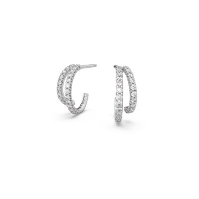 créoles doubles argent et zircons 2